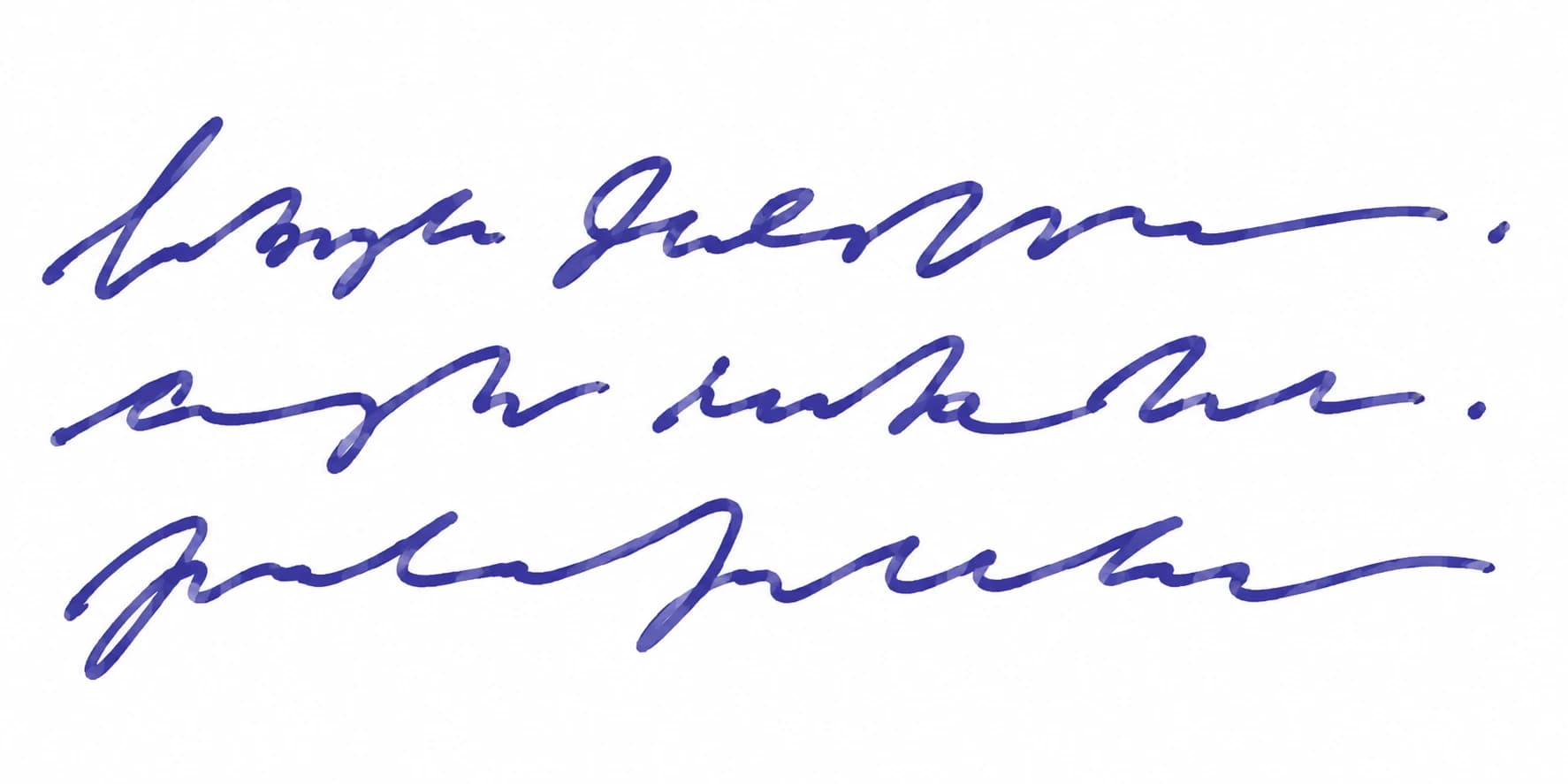 Handwritten lines of blue ink on white paper