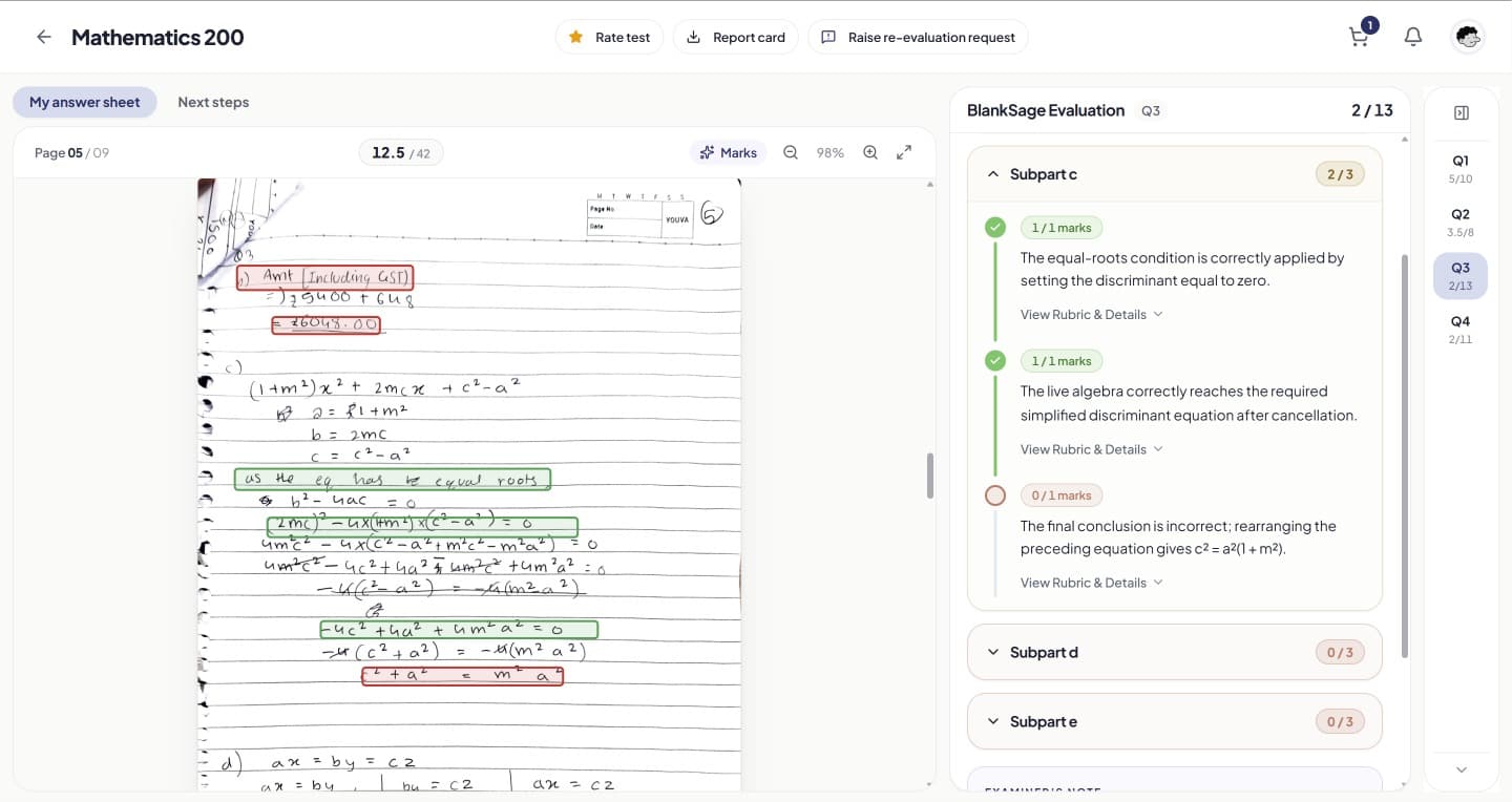 A review screen where a teacher can edit, re-evaluate, flag or approve an evaluation