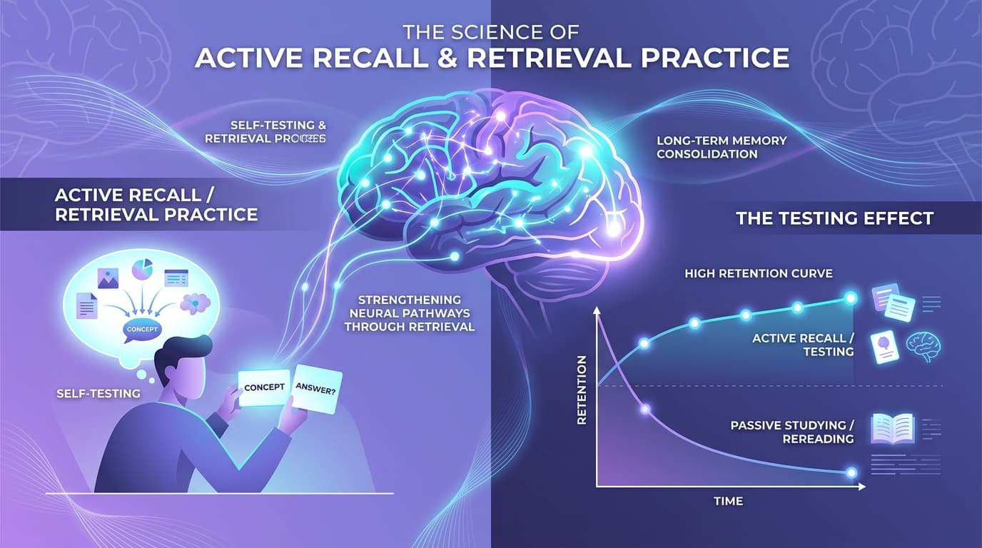 Cognitive memory retention curves and active recall retrieval practice
