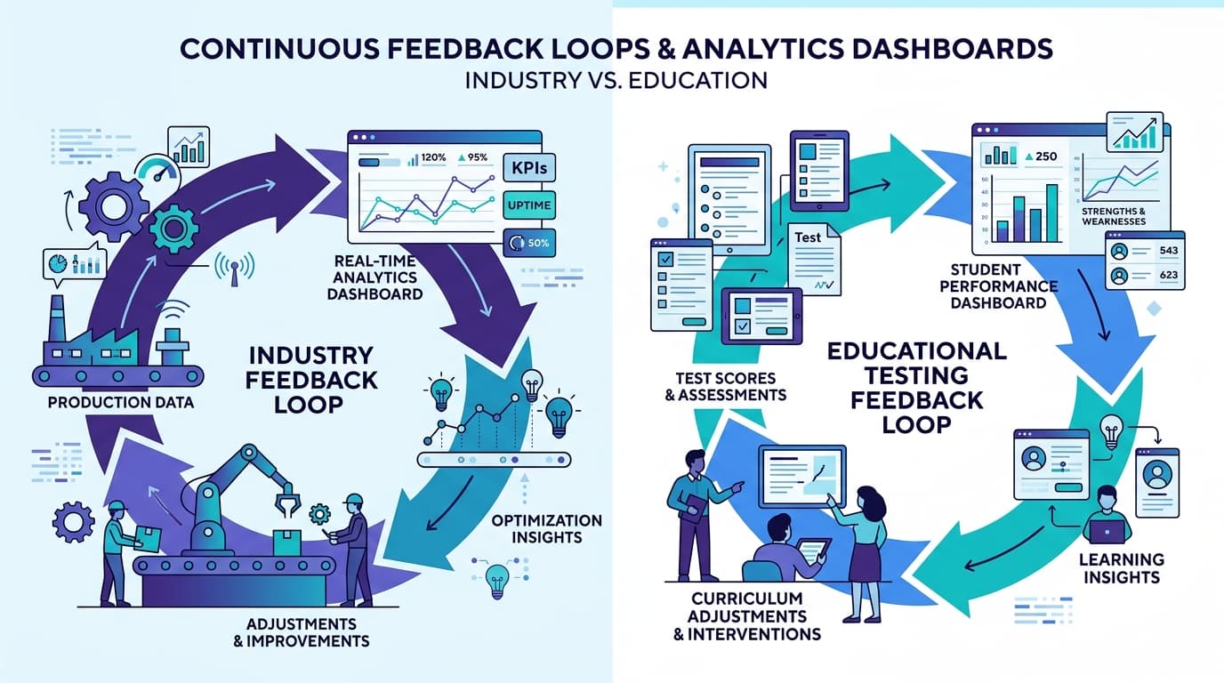 Continuous feedback loops in industry compared with episodic assessment in education