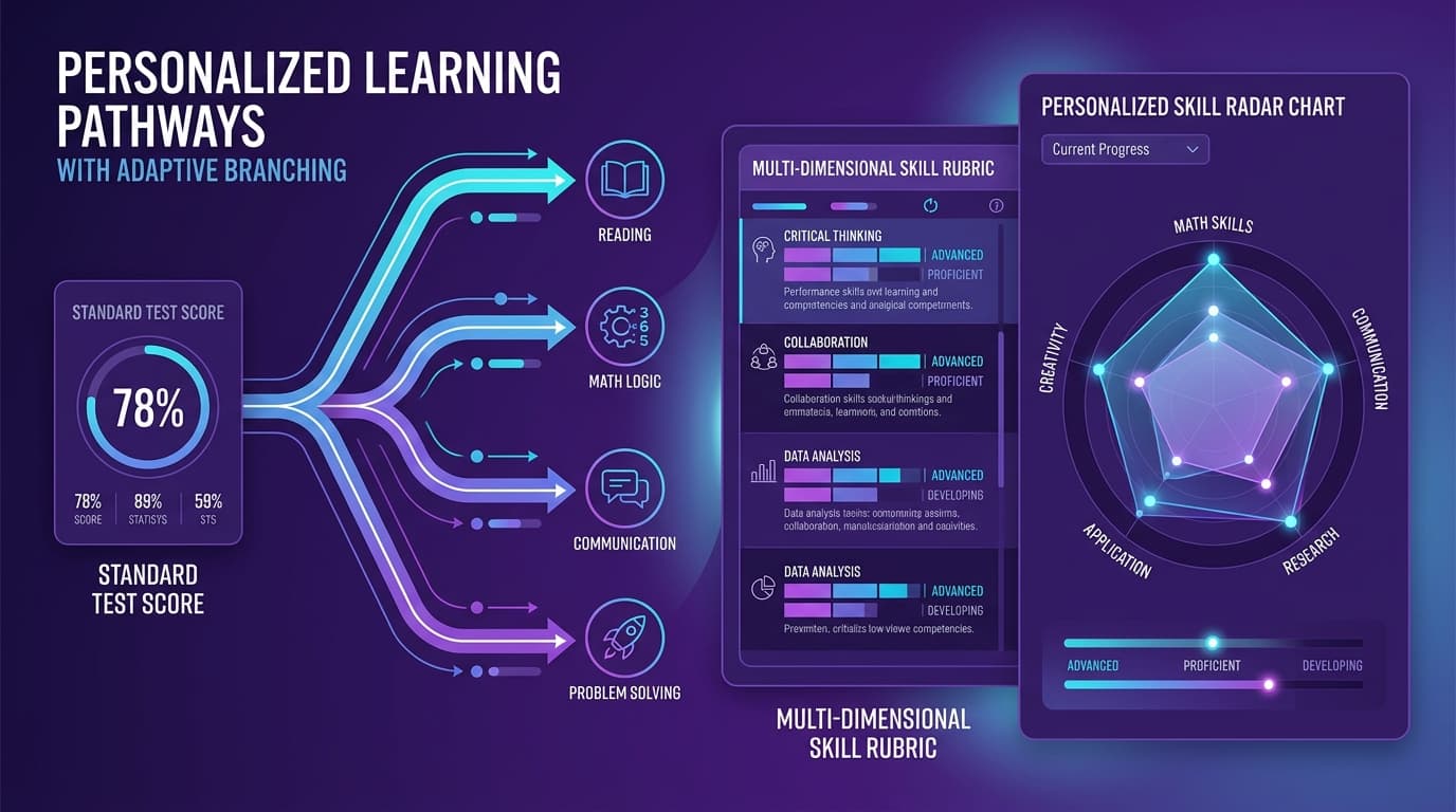 Personalized learning pathways paired with multidimensional rubric evaluation